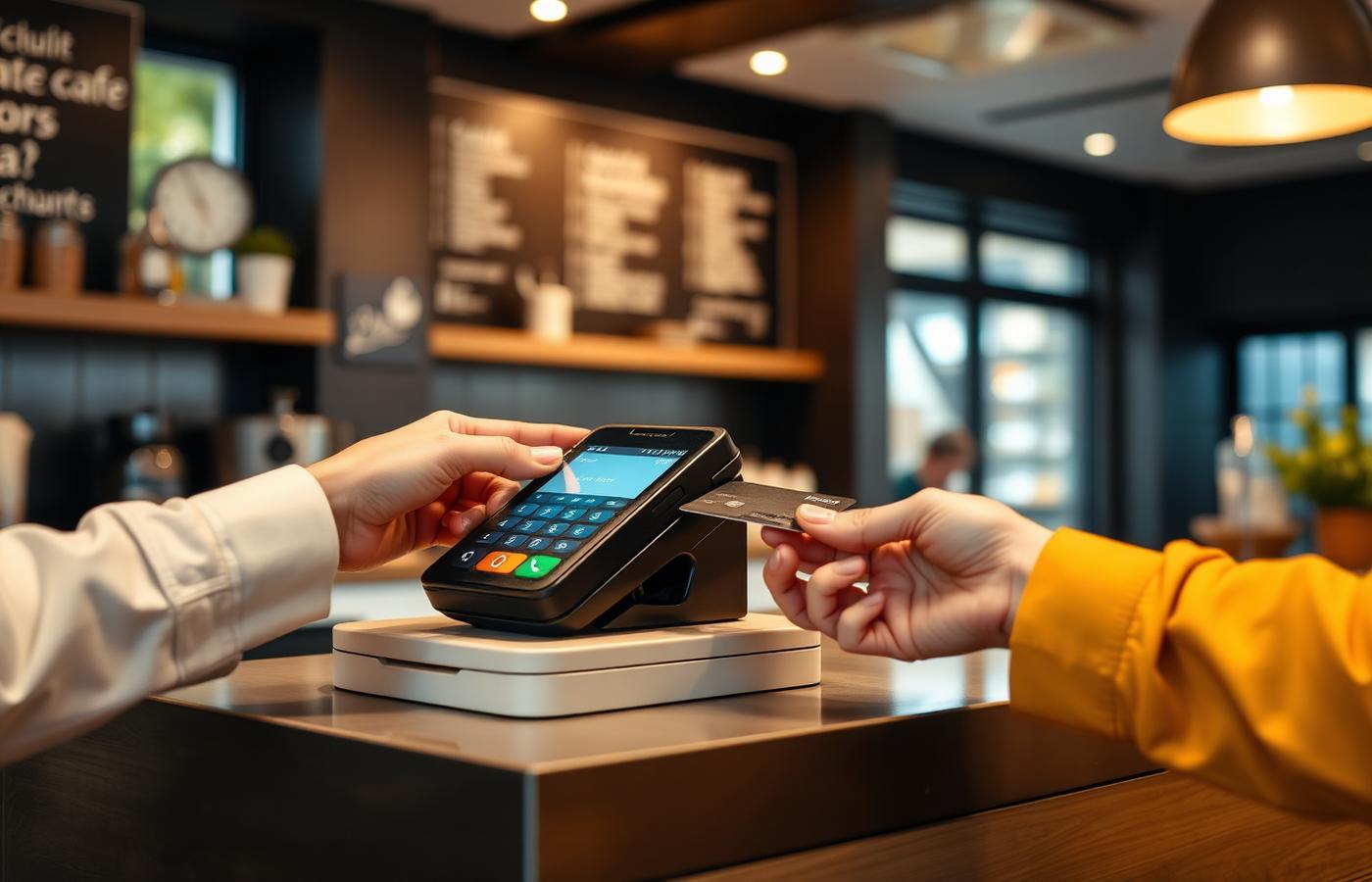 Card machine in use at a UK cafe